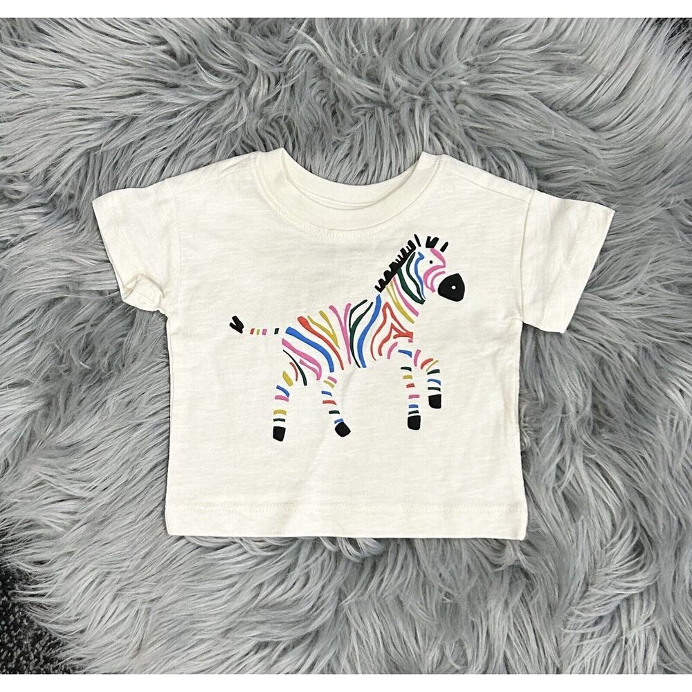 Hanna Anderson Baby Ivory Short Sleeve Rainbow Zebra Graphic T Shirt 0-3mos